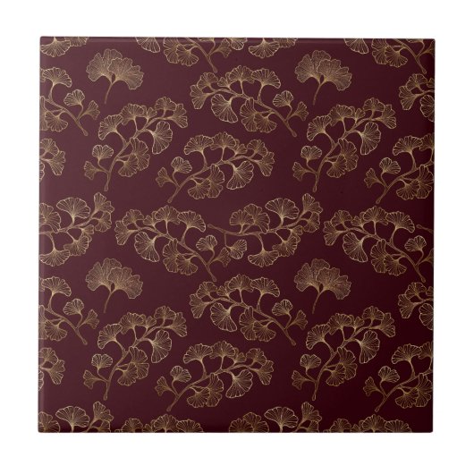 Moderne Minimalistische Goudblad Maroon Tegeltje (Voorkant)