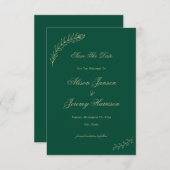 Moderne minimalistische goudbladeren en bloem save the date (Voorkant / Achterkant)