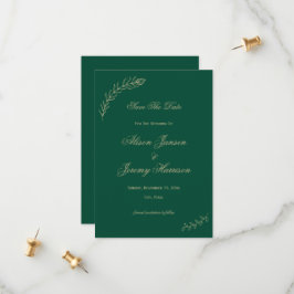 Moderne minimalistische goudbladeren en bloem save the date