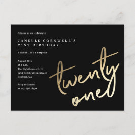 Moderne Minimalistische Gouden 21e Verjaardag Uitnodiging Briefkaart