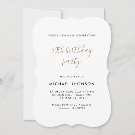 Moderne minimalistische gouden 90ste verjaardagsfe kaart (Voorkant)