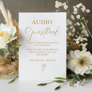 Moderne minimalistische gouden audio gastenboek te reclamebord met voetstuk