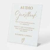 Moderne minimalistische gouden audio gastenboek te reclamebord met voetstuk (Voorkant)