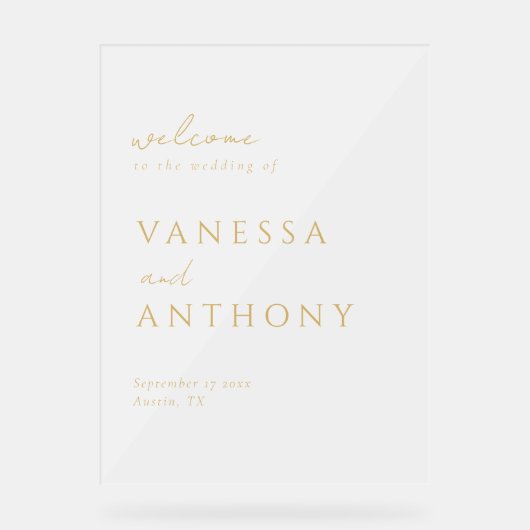 Moderne minimalistische gouden bruiloft welkom Fro Acryl Bord (Voorkant)