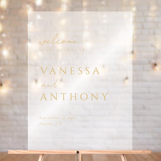 Moderne minimalistische gouden bruiloft welkom Fro Acryl Bord
