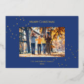 Moderne minimalistische gouden Confetti kerstfoto Folie Feestdagenkaart (Voorkant)