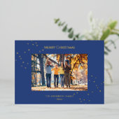 Moderne minimalistische gouden Confetti kerstfoto Folie Feestdagenkaart (Staand Voorkant)