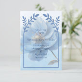 Moderne Minimalistische Gouden en Blauwe Platte Vo Save The Date (Staand voorkant)