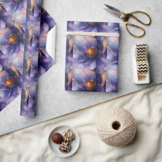 Moderne Minimalistische Gouden en Paarse Huwelijk  Cadeaupapier