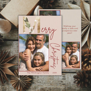 Moderne minimalistische gouden foto kerst Kaart