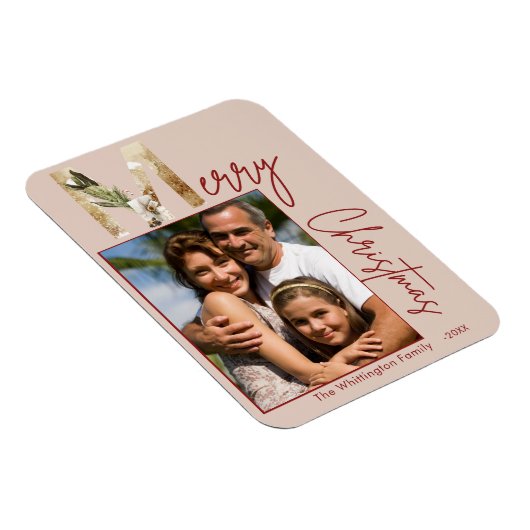 Moderne minimalistische gouden foto kerst Kaart Magneet (Rechterzijde)