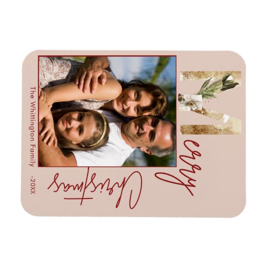 Moderne minimalistische gouden foto kerst Kaart Magneet (Horizontaal)