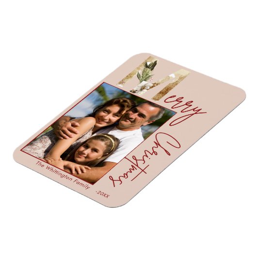 Moderne minimalistische gouden foto kerst Kaart Magneet (Linkerzijde)