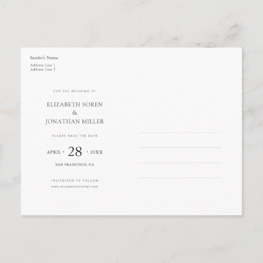 Moderne Minimalistische Gouden Foto Sla de Datum T Uitnodiging Briefkaart (Achterkant)