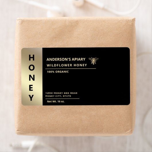 Moderne minimalistische gouden honing bij honing etiket (Insitu)