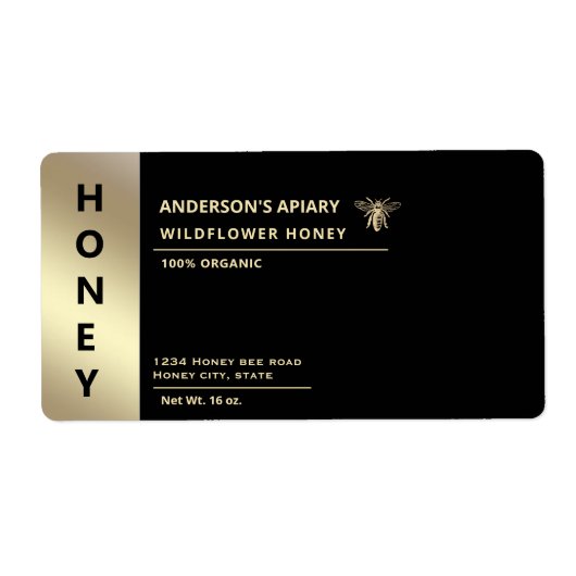 Moderne minimalistische gouden honing bij honing etiket (Voorkant)