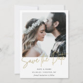 Moderne Minimalistische Gouden Kalligrafie Foto Save The Date (Voorkant)