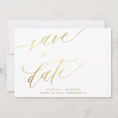 Moderne minimalistische gouden kalligrafie script save the date (Voorkant)