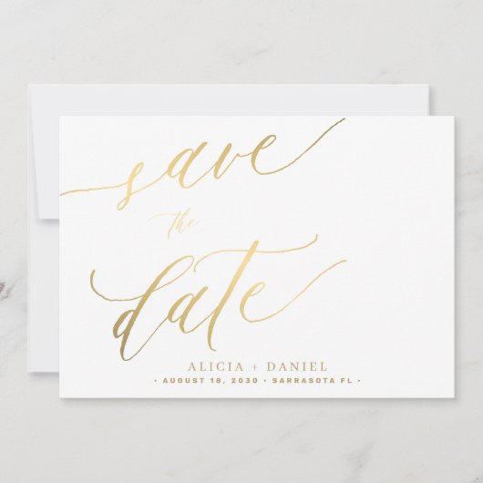 Moderne minimalistische gouden kalligrafie script  save the date (Voorkant)