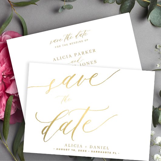 Moderne minimalistische gouden kalligrafie script save the date