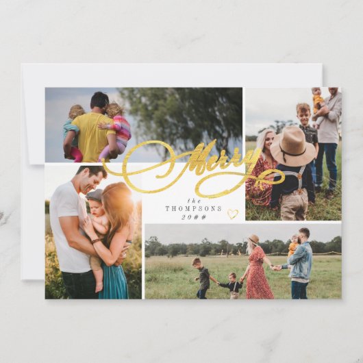 Moderne minimalistische gouden kerst 4 fotocollage feestdagenkaart (Voorkant)