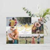 Moderne minimalistische gouden kerst 4 fotocollage feestdagenkaart (Staand voorkant)