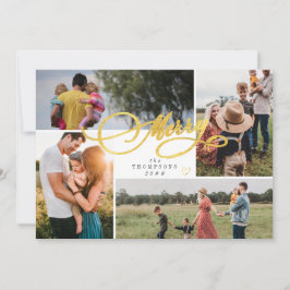 Moderne minimalistische gouden kerst 4 fotocollage feestdagenkaart