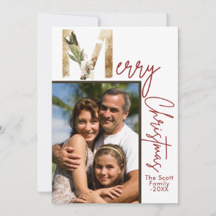 Moderne Minimalistische Gouden Kerst Foto Kaart