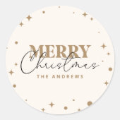 Moderne minimalistische gouden kerstfamilie ronde sticker (Voorkant)