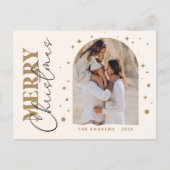 Moderne minimalistische gouden kerstfotoboog briefkaart (Voorkant)