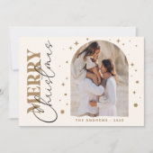 Moderne minimalistische gouden kerstfotoboog feestdagenkaart (Voorkant)