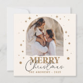 Moderne minimalistische gouden kerstfotoboog feestdagenkaart (Voorkant)