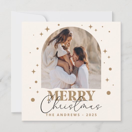 Moderne minimalistische gouden kerstfotoboog feestdagenkaart (Voorkant)