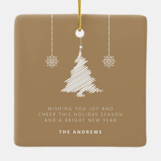 Moderne minimalistische gouden kerstfotoboog keramisch ornament (Achterkant)