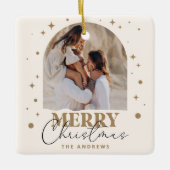 Moderne minimalistische gouden kerstfotoboog keramisch ornament (Voorkant)