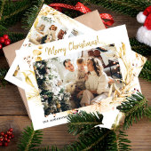Moderne minimalistische gouden kerstfotofamilie feestdagenkaart