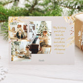 Moderne minimalistische gouden kerstfotofamilie feestdagenkaart