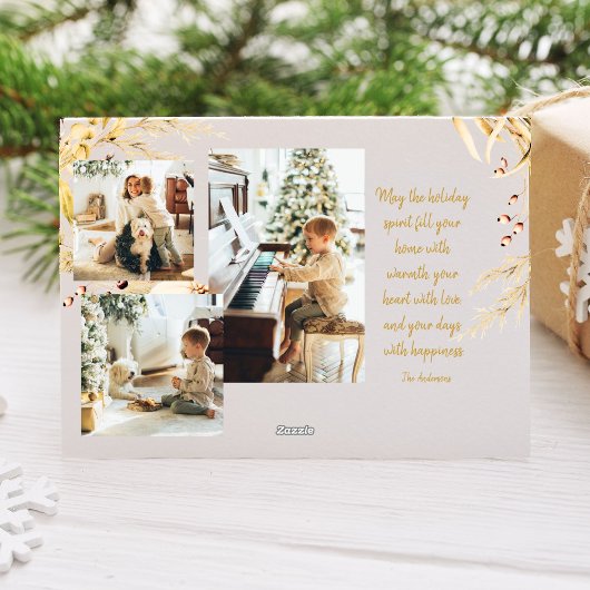 Moderne minimalistische gouden kerstfotofamilie feestdagenkaart