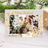 Moderne minimalistische gouden kerstfotofamilie feestdagenkaart
