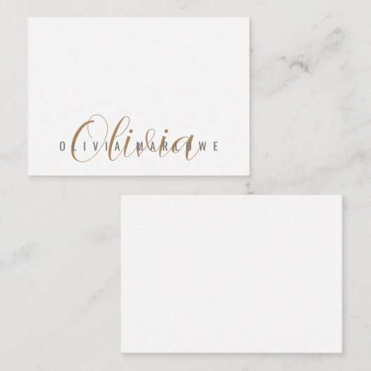 Moderne minimalistische gouden monogram notitiekaartje (Voorkant / Achterkant)