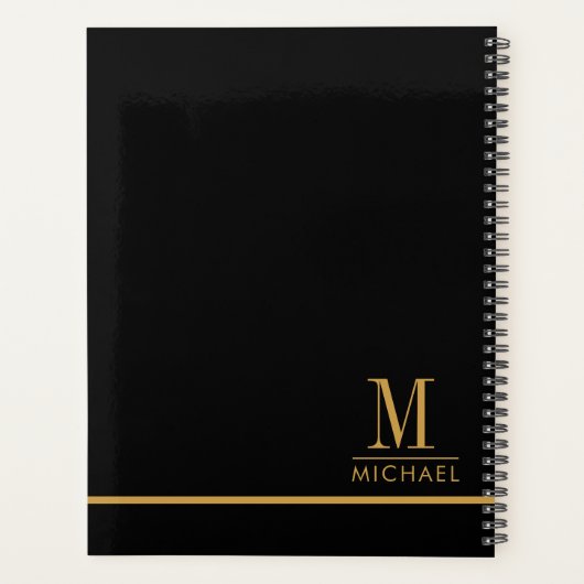 Moderne minimalistische gouden monogram zwart 2025 planner (Achterkant)