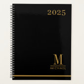 Moderne minimalistische gouden monogram zwart 2025 planner (Voorkant)