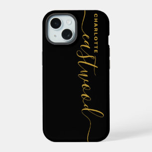 Moderne Minimalistische Gouden Monogram Zwart iPhone 15 Case