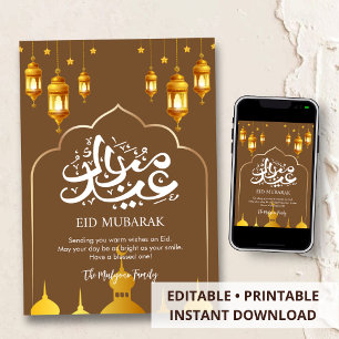 Moderne Minimalistische Gouden Moskeegestalten Eid Feestdagenkaart