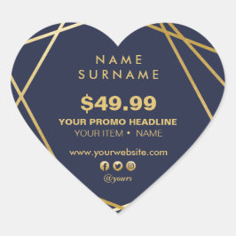 Moderne minimalistische gouden promotionele market hart sticker