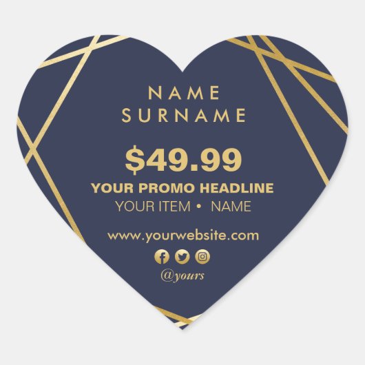 Moderne minimalistische gouden promotionele market hart sticker (Voorkant)