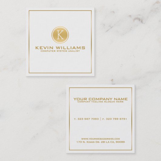 Moderne minimalistische gouden rand & cirkel vierkante visitekaartje (Voorkant / Achterkant)