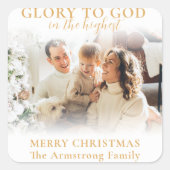 Moderne minimalistische gouden religieuze kerstfot vierkante sticker (Voorkant)