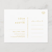 Moderne Minimalistische Gouden Save The Date-ansic Uitnodiging Briefkaart (Achterkant)