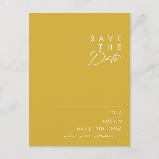 Moderne Minimalistische Gouden Save The Date-ansic Uitnodiging Briefkaart (Voorkant)